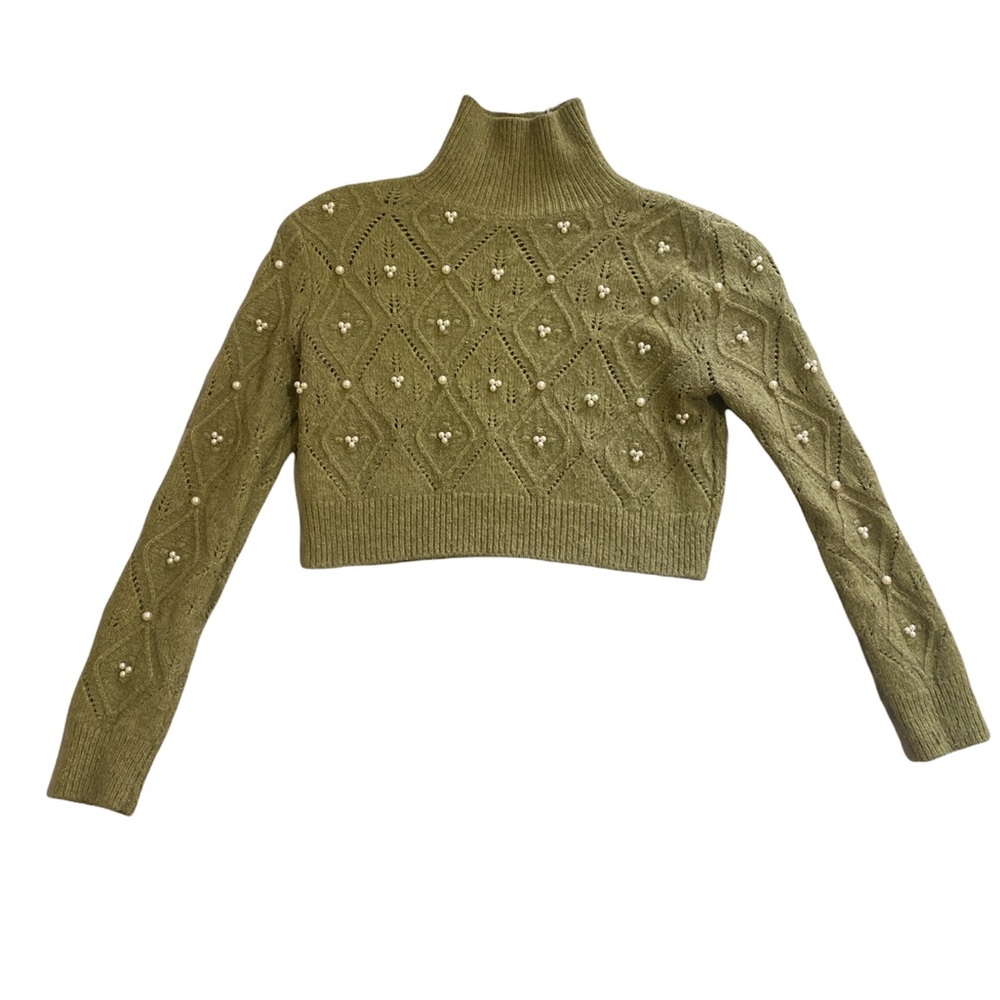 Beautiful Green Crop Sweater with Pearls